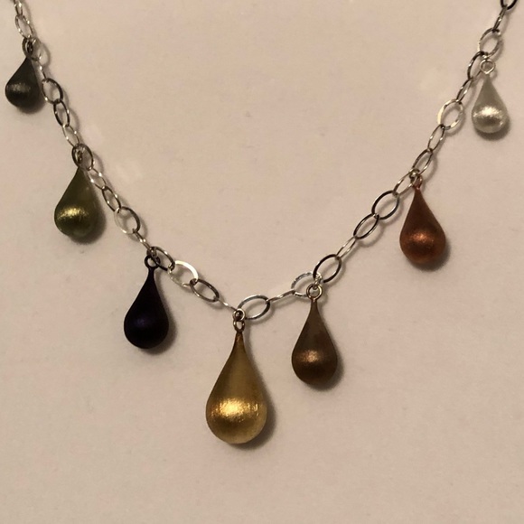 Sterling adjustable multi-color teardrop necklace - Picture 2 of 4